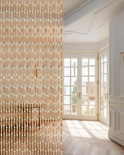Ezcasch 45 Strands Beaded Curtain Bamboo Curtains for Doorways Handmade Beaded Curtain Bamboo and Wooden Room Devider Hanging Boho Bead Curtain 35.4 x 79, Deep Colour