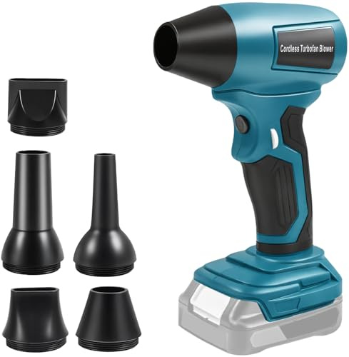 MaxEarn Soplador turbo para batería Makita de 18 V, portátil, inalámbrico, con 5 boquillas, 130.000 rpm, soplador de hojas eléctrico, soplador de hojas, chorro seco para hojas, polvo y nieve (sin
