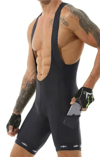 Hombres Ciclismo ropa hombres Ciclismo babero Pantalones cortos con bolsillo de secado rápido poliéster edición competitiva serie babero pantalones cortos ciclo pantalones cortos, Negro 1, Europe-M