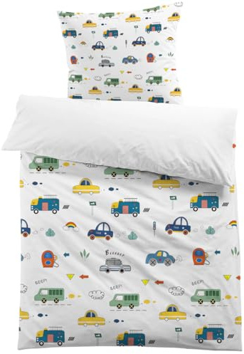 MUSOLEI Kinderbettwäsche 135x200 Jungen Autos Bettwäsche Kinder Fahrzeug 3D-Druck Mikrofaser Bettbezug 135x200cm und 1 Kissenbezug 80x80cm Bettwäsche-Set für Einzelbett, Autos02