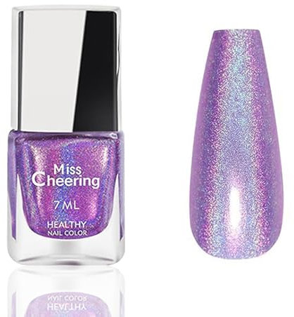 Holographic Nail Polish - Purple Glitter Chameleon Nail Varnish - Reflective Sparkly Laser Nail Polish Color Change Effect - No Need UV Long Lasting DIY Manicure Nail Art