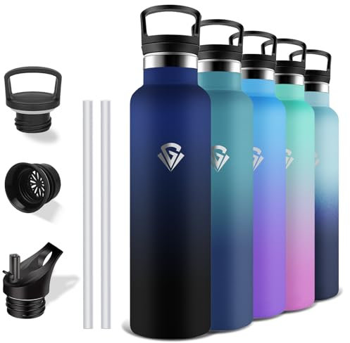 Grsta Gourde Isotherme 1l, Sans BPA, Gourde Paille, Anti Fuite, Inox, Acier Inoxydable 18/8, Adulte, Double Isolation, Metal pour pour Randonnée, Camping, Aptitude, Yoga