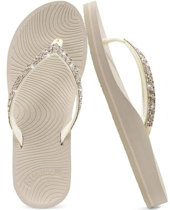 KuaiLu Women's Rhinestone Flip Flops Arch Support Yoga Mat Cushion Sandals