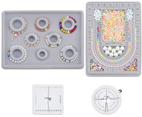 PH PandaHall 4PCS Bead Boards for Jewellery Making, Beading Plate Tray Flocked Beads Measuring Plate Bracelet Sizer Measurement Tool Braiding Disk Macrame Kumihimo Board for DIY Bracelet Necklace