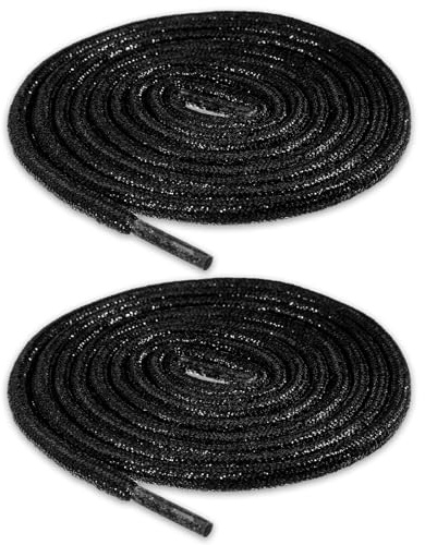 Ouligay Lot de 2 paires de lacets ronds noirs à paillettes pour baskets, 5 mm de large, à paillettes métalliques, brillantes, pour adultes et enfants, 120 cm