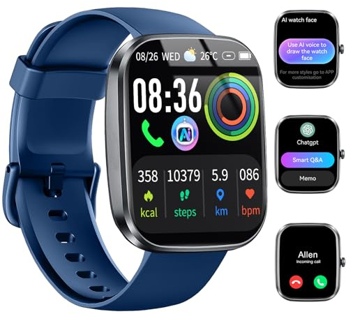 Uaue AI Smartwatch Uomo Donna, 2025 Nuova Fitness Tracker Orologio con Voce AI/Quadrante AI, Chiamate Bluetooth/Cardiofrequenzimetro/Contapassi/Sonno/115+ Sportive, 1.91 Smart Watch Impermeabile IP68