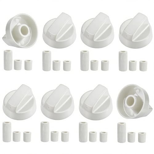 HuaCommerce 8 Pcs Universal Cooker Knobs Replacement Set with 24 Accessories for Gas Stoves, Electric Ovens, Thermostats & More, Durable Cooking Control Knobs, Heat-Resistant, Easy-Install （White）