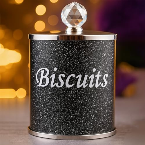OBD Black Diamond Biscuit Jar Crystal Style Storage Tin Elegant Kitchen Container for Biscuits Snacks or Treats Beautiful Gift for Any Occasion (Black)