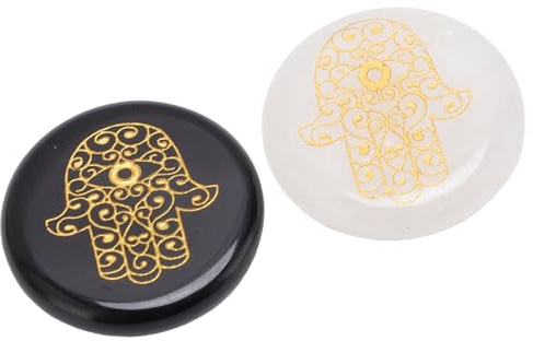 HUSHUI 2 Piedras de Palma de Cristal Grabadas, Piedra de Bolsillo con Símbolo de Runa Pulida con Tallado Fino y Pigmentos Vivos, para Decoración, Sala de Estar, Baño, Acuario