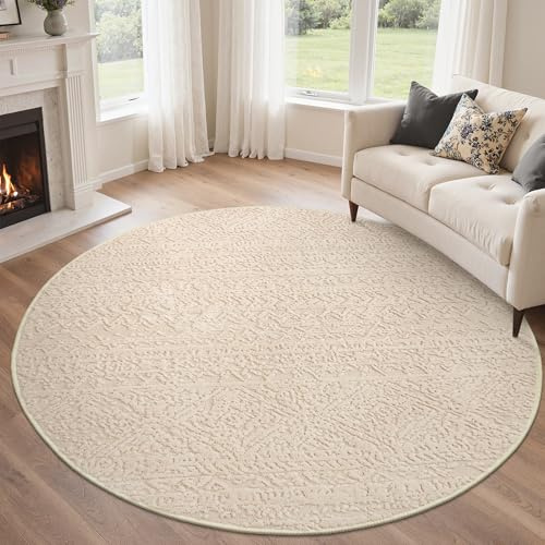 BEIMO Alfombra de Salón de Pelo Corto, Tapetes Escandinavo Moderne Antideslizantes y Lavables, Alfombra Grande para Sala, Habitación, Dormitorio, Comedor, Tejido Denso, Redondo 120CM