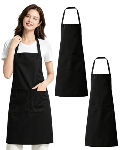 YEDPGUE 2 Piezas Delantales Para Mujer y Hombre， Delantal Chefs Cocina Para Casa, Cocina, Restaurante, CafeteríA, (Negro)