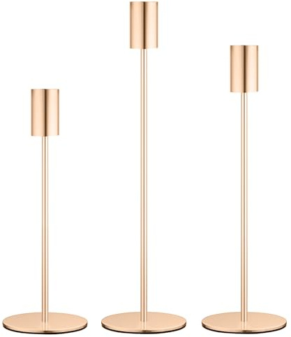 AiiBowy Chandelier Bougeoir Dorés [3 Pièces] Hauts Vintage Bougie Chandelier 22/27/32cm, Coniques Bougeoirs en Métal pour Maison, Fêtes, Mariage, Noël, Dîner Aux Chandelles (Or)