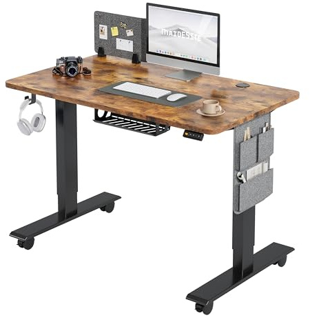 MAIDeSITe Electric Height Adjustable Standing Desk, 100x60cm Sit Stand Desk | with Cable Tray, Hook and Storage Pocketse, Stand Up Desk with Memory Controller for Home Office