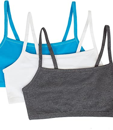 Fruit of The Loom Tirantes de Espagueti, algodón, para Cubrir, Paquete de 3, Sujetador Deportivo en Colores Modernos, Opaco, Charcoal Heather/White/Isazure, 38 (Pack de 3) para Mujer