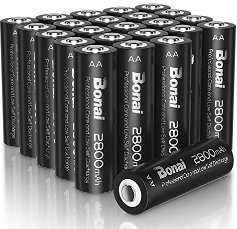 Pilas Recargables AA, BONAI Alta Capacidad 2800mAh AA 1.2V Ni-MH de Pilas Recargable, 1200 Ciclos, Precargadas Pilas Recargables, Baja Autodescarga (24 Piezas)