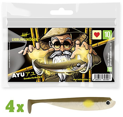 4 Lieblingsköder Gummifische zum Zanderangeln mit Gummifisch 10 cm, Farbe Lieblingsköder:Ayu
