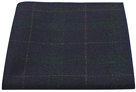 Navy Blue & Dark Green Check Pocket Square, Tweed, Tartan, Plaid
