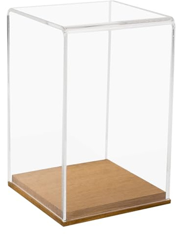 HMF 46881 Vitrina de acrílico con Base de Madera para Figuras, 14 x 14 x 22 cm, Transparente