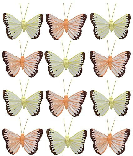 Farfalle decorative con filo metallico da infilare e legare, per decorazione da tavolo, decorazione colorata (6 x 4 cm, giallo-arancione)
