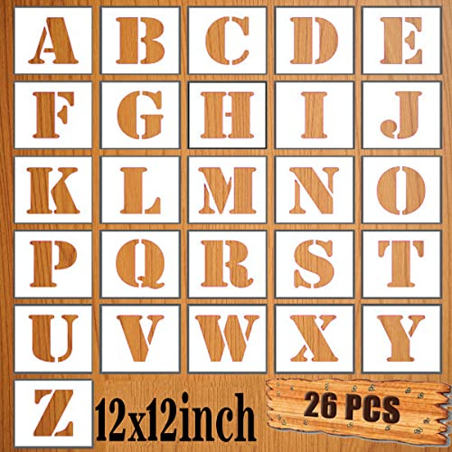 LYPER Set di stencil per lettere 12x12inch, 26Pcs riutilizzabile scala di spruzzatura di stencil di alfabeto modelli di apprendimento per la pittura, pittura, pareti in legno, decorazioni per la casa