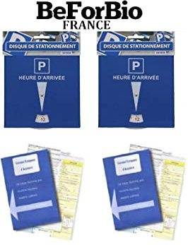 BEFORBIO®- Lot de 2 Disques de stationnement de qualité (Simili Cuir) et 2 Constats amiables d'accidents Automobile et Moto - Ideal en Cas d'erreur - Agréés Toutes assurances France et Europe