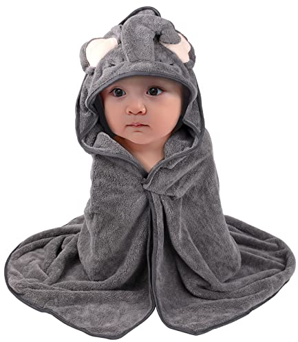 Svalor Kapuzenhandtuch Baby Grau, Baby Handtuch Kapuze 80x80 cm, Starke Wasseraufnahme, Schnelltrocknend, Weiches Polyester, Für Babys und Kleinkinder, Tierdruck, Grau