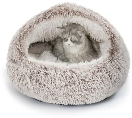 CATISM Katzenbett Waschbar Katzenschlafplatz für Katzen Plüsch Haustier Katzenkopfkissen Katzenkissen Flauschiges Kätzchen Welpen Kuschelbett Haustierbett Kaffee - XL(60cm)