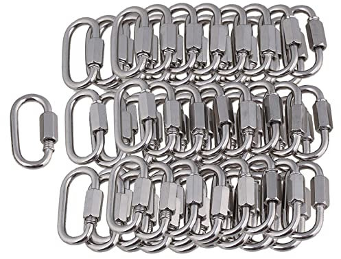 BQLZR Gancio di bloccaggio a vite in acciaio inox M3.5, attacco a catena a maglie veloci, moschettone, anello di bloccaggio, gancio argentato con dado filettato, confezione da 50