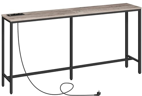 MAHANCRIS Tavolino Console da Ingresso, Tavolino da Divano Lungo 160 cm, Tavolino in Stile Industriale con Prese USB, per Ingresso, Corridoio, Entrata, Soggiorno Grigio ACTHG16UE01