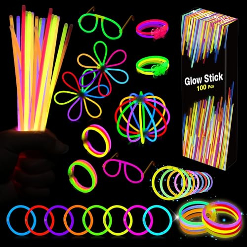 Kangtaixin, 100 braccialetti fluorescenti luminosi, con 122 connettori, per bambini, mix di colori assortiti