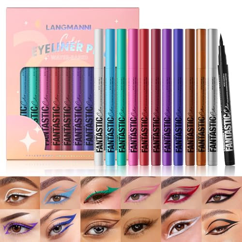 12 Colores Mate Líquido Eyeliner Set, Colorido Lápiz Eyeliner, Ultra Precisión, Secado Rápido, Resistente a las manchas, Suave Impermeable Líquido Eye Liner Maquillaje Kit de Regalo