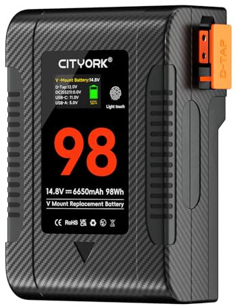 CITYORK V Mount Akku, 6650mAh 98Wh 14.8V Mini V Lock Akku mit OLED Screen D-TAP/USB-A/C Ausgänge für Sony HDCAM, XDCAM, Digitale Filmkameras, DSLR BMPCC 4K, LED-Licht, Monitor und andere Camcorder