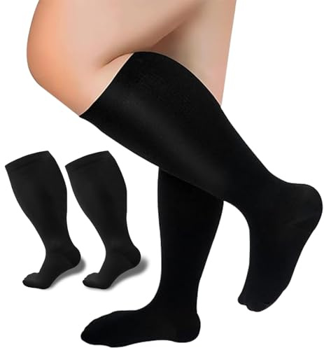 UZSUZZ 1 Paare Kompressionsstrümpf Damen/Herren, Übergröße Compression Socks Stützstrümpfe Damen Sport Kompressionssocke für Sport Laufen Flugreisen Radfahren（XXL）
