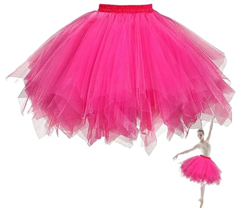 DiiWmme Women's Tulle Tutu Skirt for Parties Dancing, Elastic Waist Classic Skirt, Retro Design for Dress-up, Ballet Special Occasio, One Size (UK, Alpha, One Size, Regular, Regular, Pink)