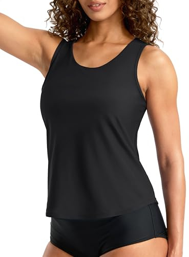 G Gradual Tankini Tops for Women High Neck Swimsuits Swim Top Modest Bathing Suit Swimwear Tank Top only No Bottom(Black,L)