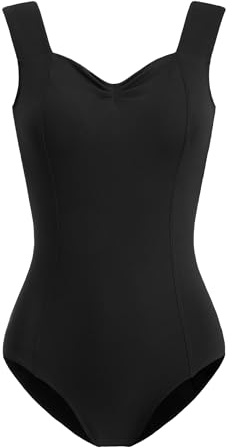 HROYL Body da Danza Classica per Donna con Cinturino Largo Scollo a V Balletto Leotard Adulto Ginnastica Dancewear, 7172-Nero, L