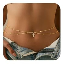 Yeomju Chaîne de Ventre en Or pour Femmes, chaîne corporelle à 2 Couches avec chaîne de Taille en Or, Ajustable, résistante à l'eau, ne ternit Pas, chaîne de Taille, Bijou corporel (Style 3)