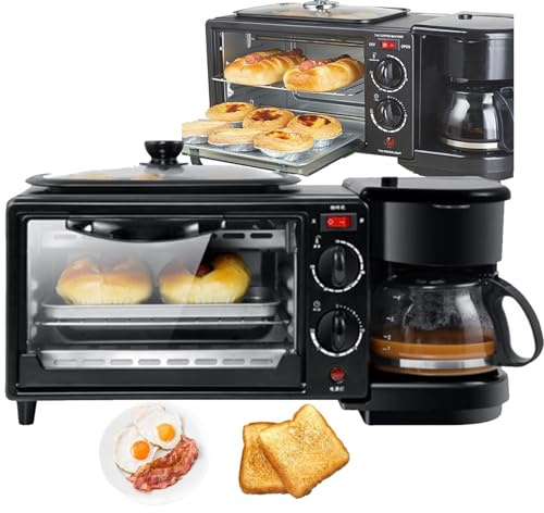 Toast Maker da 1050 W, macchina per la colazione multifunzione, 3 in 1 (forno + padella + caffè), temporizzazione di 30 minuti + controllo della temperatura 100-230°,A
