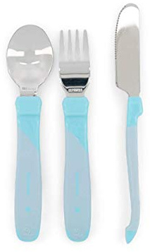 Twistshake Stainless Steel Baby Cutlery Set | Baby Spoon + Baby Fork + Baby Knife | BPA-Free Baby Weaning Set for Children | Learning Cutlery Set for Kids | 12 m+ | Pastel Blue