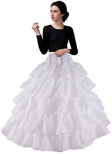 YULUOSHA Damen Reifrock Petticoat Unterrock Petticoat Krinoline Lang 4 Ring 5 Flouncing für Hochzeit Party (Weiß)