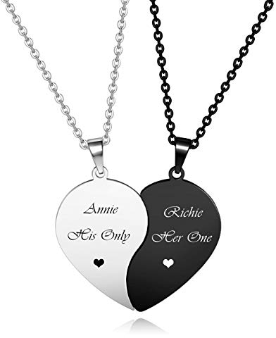 JSDDE Personalisiert Kette mit Textgravur, Herz Puzzle Anhänger Halskette, Partnerketten Pärchen Kette mit Gravur, Personalisiert Geschenk für Paare Freunde Freundin Schwester
