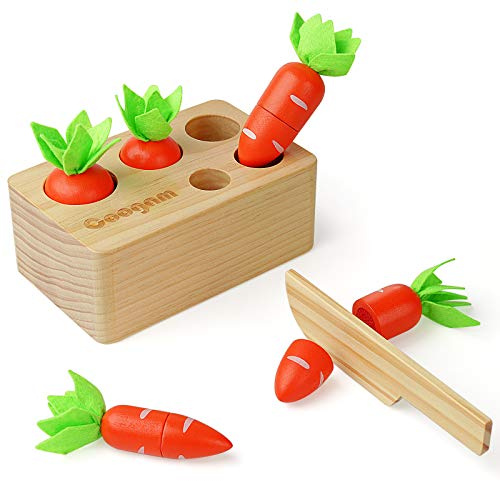 Coogam - Juguete de clasificación de Zanahorias de Madera, clasificador de Formas de Color Montessori, Juego de combinación de Corte y Cosecha para niños pequeños