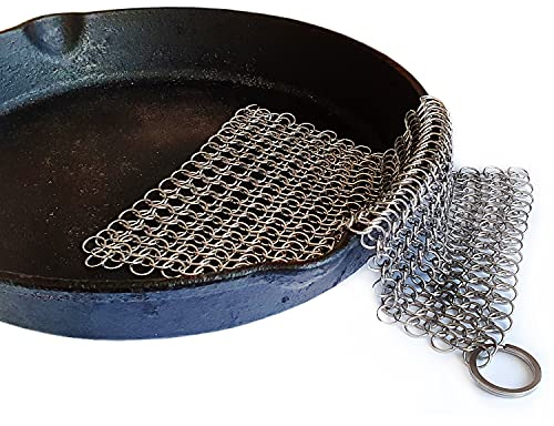 Gusseisen Kettengeflecht Schrubber Reiniger Edelstahl Bürstentuch für Töpfe Pfannen (M (18x18cm))