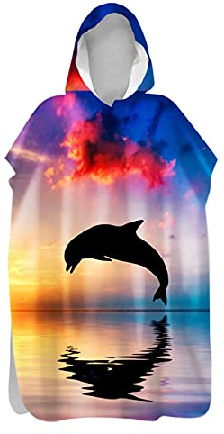 Chickwing Poncho de Bain pour Adulte Enfant, Serviette Poncho à Capuche Surfing Changement Robe Microfibr Séchage Rapide Serviette de Plage pour Plage Bain Natation (Dauphin,80x145cm)