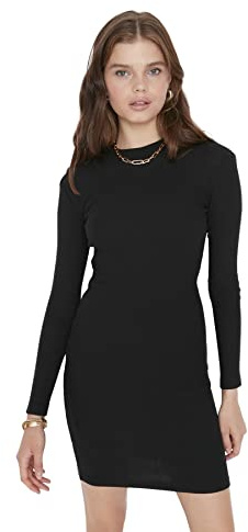 Trendyol Abito da Donna Aderente Aderente in Maglia con Colletto rialzato, Nero, S