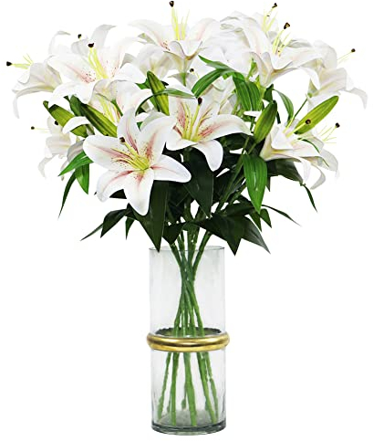 Olrla 60cm lang Künstliche Lilien 4 Stiele, Gesamt 8 Blütenköpfe 4 Knospen 3D künstliche Tigerlilie, Blumen für Hochzeit, Zuhause, Hotel, Büro, Dekoration (Farbverlauf, Champagnerfarben)
