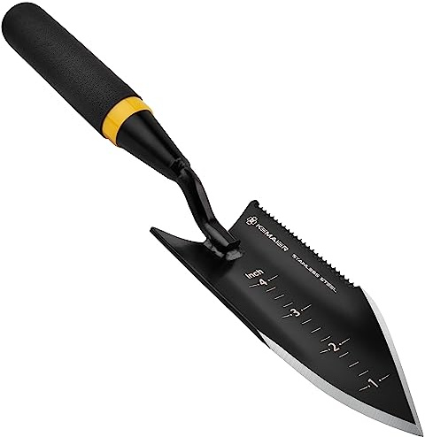 Kemaier Heavy-Duty Trowel Garden Tool, Stainless Steel Serrated Hand Shovel for Effortless Digging, Weed Control, and Precise Bulb Planting