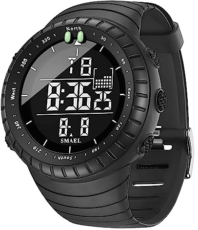 SMAEL 1237 Orologio digitale da uomo con design elegante, funzioni multifunzionali e cronometraggio affidabile, per rimanere in pista con stile (nero), Nero