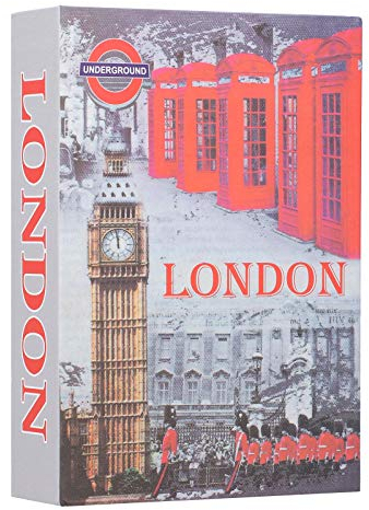 Cassaforte Libro con 2 Chiavi con Pagine Reali, 22 x 15 x 4,5cm Londra Libro Cassetta Metallo Segreto Armadietto di Sicurezza Scrigno Portavalori per Money Gioielli in Contanti