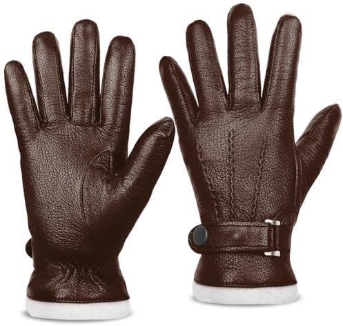 Harssidanzar Gants d'hiver en cuir pour hommes,gants de conduite en cuir véritable avec doublure en cachemire chaud à écran tactile KM051EU,Selle,Taille XL